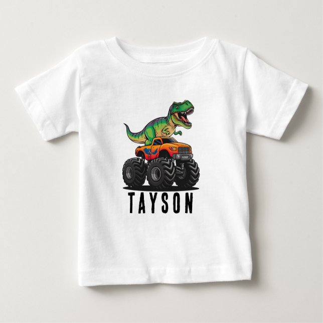 Camiseta De Bebé Camión Monstruo de Dinosaurios T-Rex (Anverso)