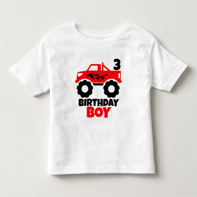 Camiseta De Bebé Camión monstruo rojo de cumpleaños con edad (Anverso)