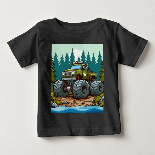 Camiseta De Bebé Camión monstruo verde en el bosque (Anverso)