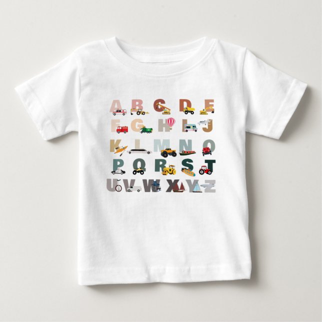 Camiseta De Bebé Camiones ABC Cute Alphabet, Vehículos De Transport (Anverso)