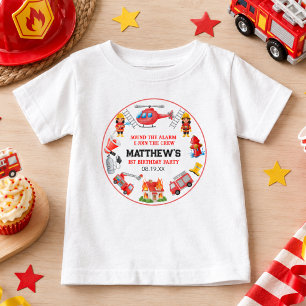 Camiseta De Bebé Camiones de bomberos Niño 1er Cumpleaños Fiesta