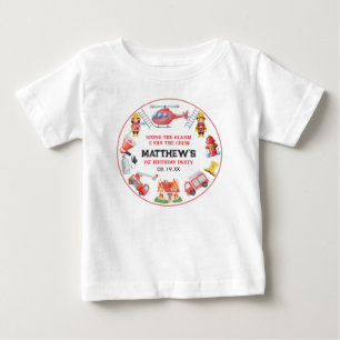 Camiseta De Bebé Camiones de bomberos Niño 1er Cumpleaños Fiesta