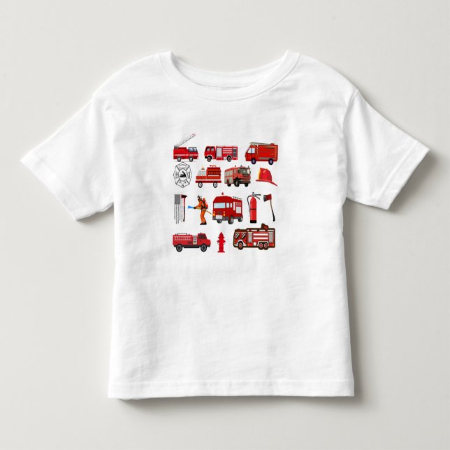 Camiseta De Bebé Camiones de Bomberos Rojos (Anverso)