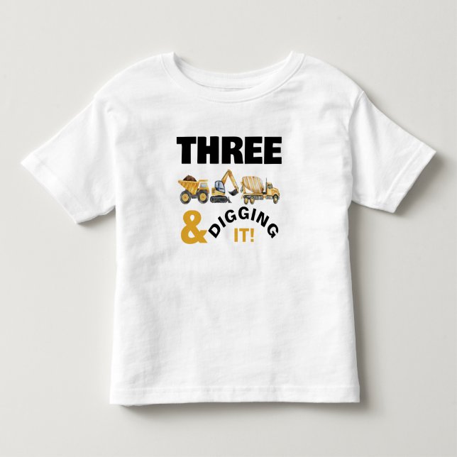 Camiseta De Bebé Camiones de construcción cavando el cumpleaños (Anverso)