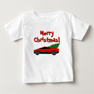 Camiseta De Bebé Camioneta Tesla roja transportando un árbol de Nav