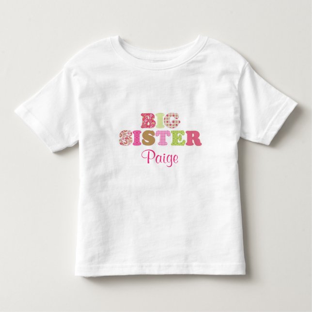 Camiseta De Bebé Camisas de la Gran Hermana Verde y Rosa personaliz (Anverso)