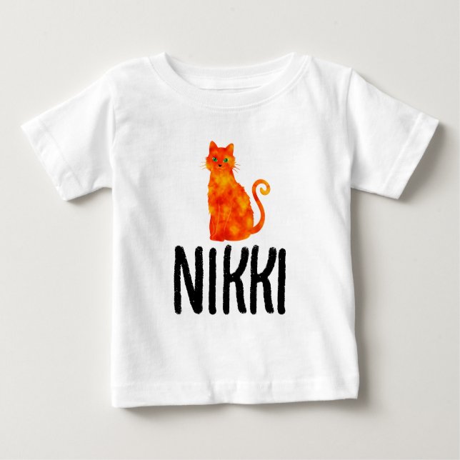 CAMISETA DE BEBÉ CAMISAS PARA NIÑAS GATO NARANJA CON NOMBRE (Anverso)