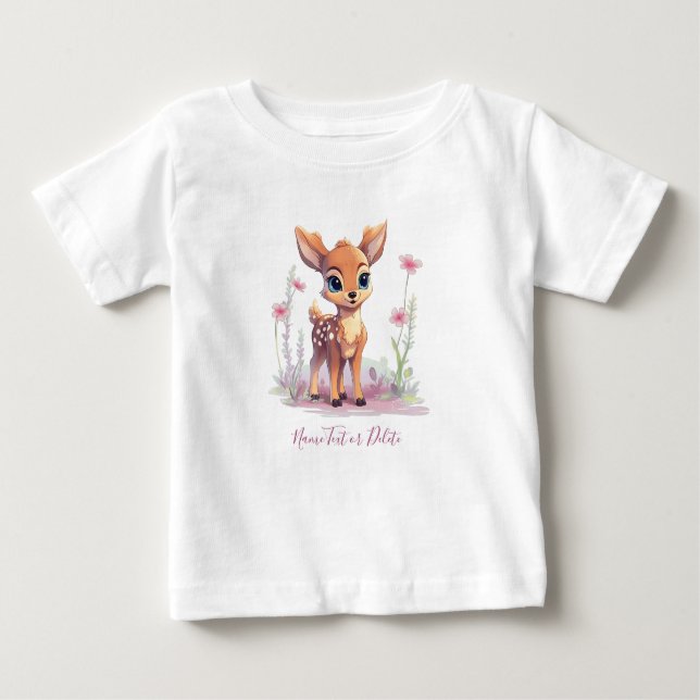 Camiseta De Bebé Camiseta bebé ciervo acuarela flores rosas (Anverso)