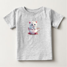 Camiseta bebé Flores rosadas Gatito en Taza