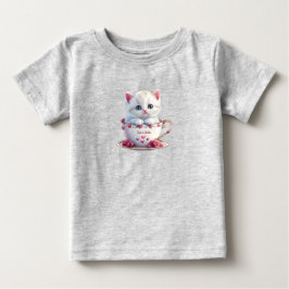 Camiseta De Bebé Camiseta bebé Flores rosadas Gatito en Taza