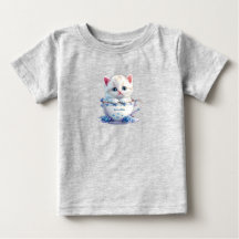 Camiseta bebé gatito en taza flores azules