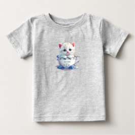 Camiseta De Bebé Camiseta bebé gatito en taza flores azules