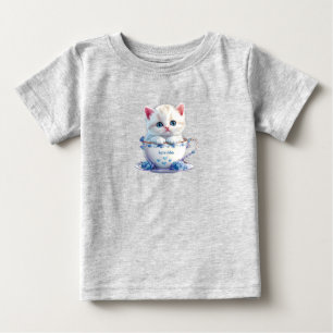 Camiseta De Bebé Camiseta bebé gatito en taza flores azules