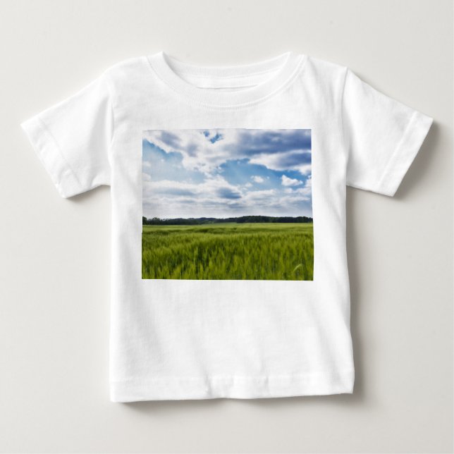 Camiseta De Bebé Campos verdes y cielo azul (Anverso)