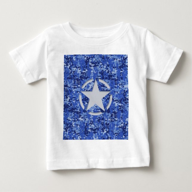 Camiseta De Bebé Camuflaje azul de la marina retro de Star Stencil (Anverso)