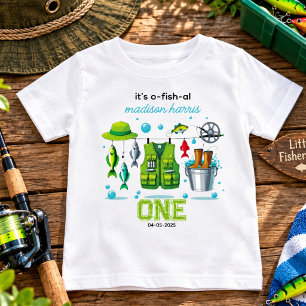 Camiseta De Bebé Caña de Pescar Antigua "O-Fish-Ally One" 1er Cumpl