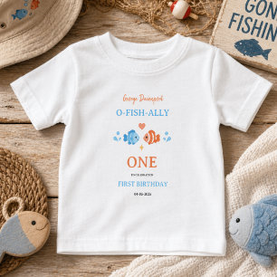 Camiseta De Bebé Caña de Pescar Antigua O-Fish-Ally Uno Cumpleaños