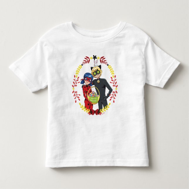 Camiseta De Bebé Canasta de Pascua de Ladybug y Cat Noir (Anverso)