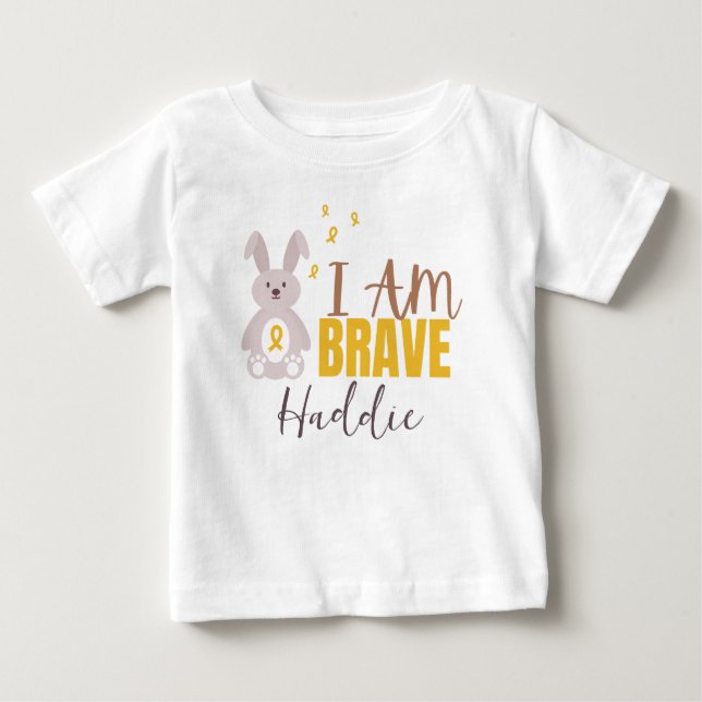 Camiseta De Bebé cáncer infantil. Nombre personalizado. valiente. C (Anverso)