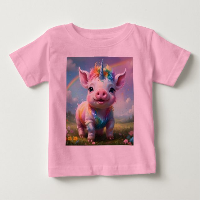 Camiseta De Bebé "Canchas mágicas: el cerdo unicornio arcoiris" (Anverso)