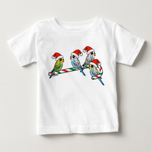 Camiseta De Bebé Candy Cane Santa Budgies (Anverso)