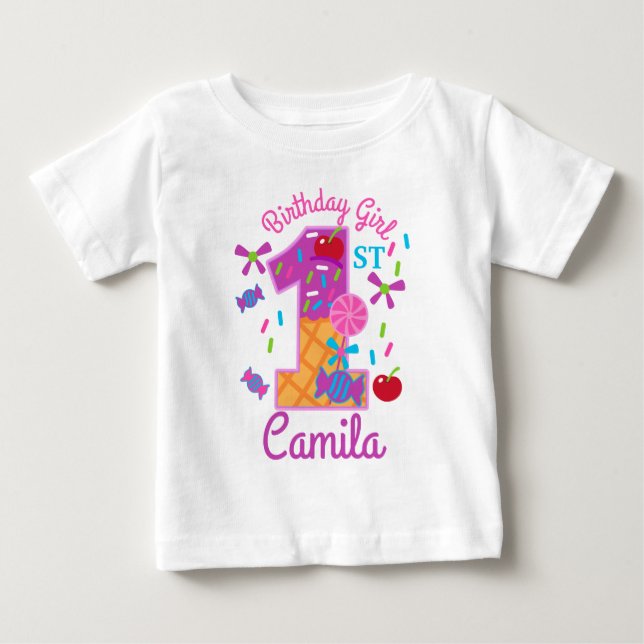 Camiseta De Bebé Candyland First Birday lollipop (Anverso)