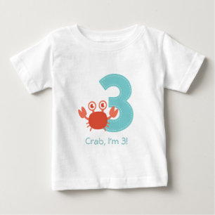 Camiseta De Bebé Cangrejo Adorable Cumplo 3 Tercer Cumpleaños Bebé