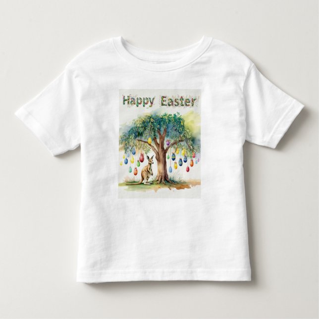 Camiseta De Bebé Canguro bajo árbol de goma con huevos de Pascua (Anverso)