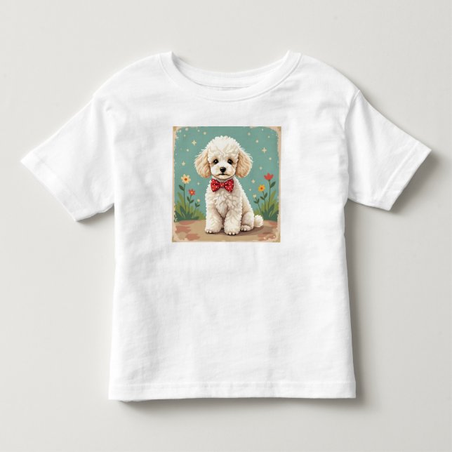 Camiseta De Bebé Caniche adorable blanco con corbatín (Anverso)