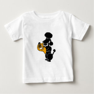 Camiseta De Bebé Caniche negro divertido que juega la trompa
