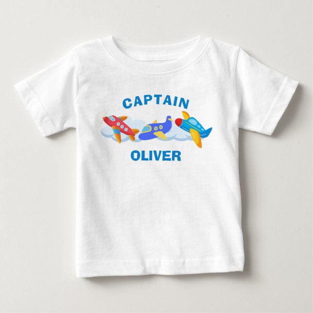 Camiseta De Bebé Capitán de Avión Personalizado Adorable (Anverso)