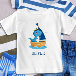 Camiseta De Bebé Capitán de barco azul lindo Dino