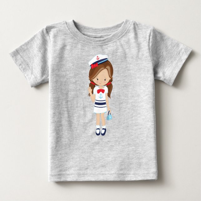 Camiseta De Bebé Capitán de barco, patrón, chica linda, cabello cas (Anverso)