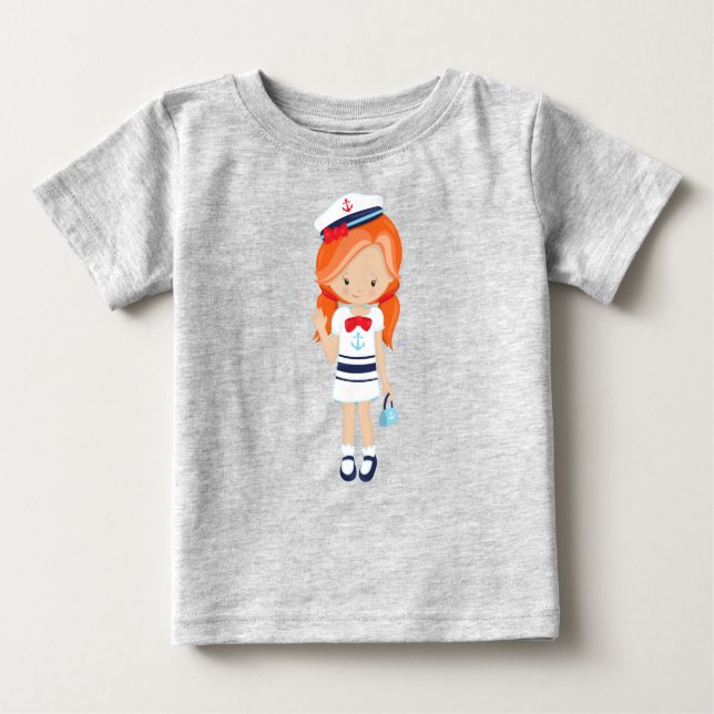 Camiseta De Bebé Capitán de barco, patrón, chica linda, cabello nar (Anverso)