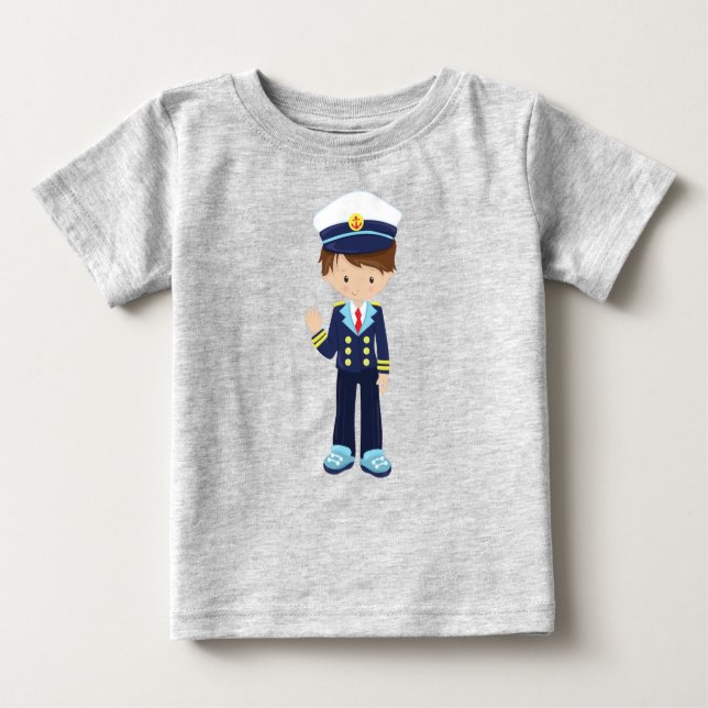 Camiseta De Bebé Capitán de barco, patrón, chico guapo, cabello mar (Anverso)