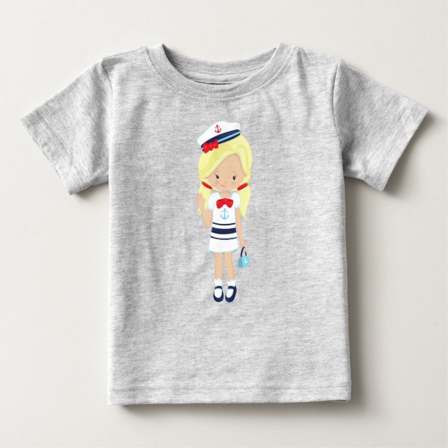 Camiseta De Bebé Capitán de Barco, Timonel, Chica Guapa, Cabello Ru (Anverso)