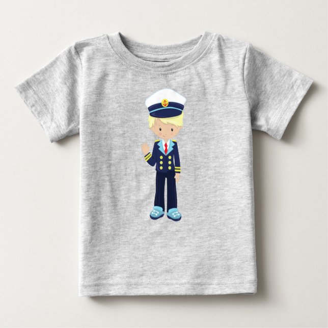 Camiseta De Bebé Capitán del barco, navegante, chico lindo, pelo ru (Anverso)