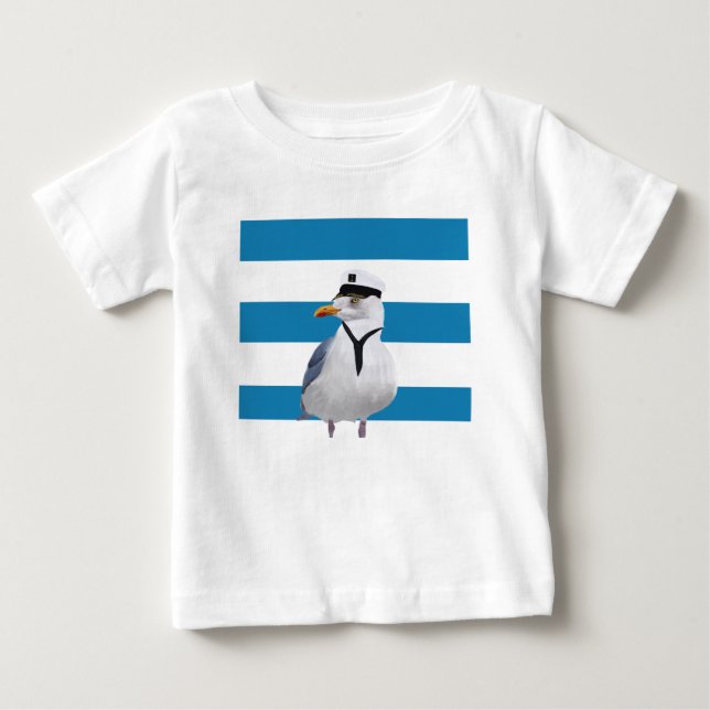 Camiseta De Bebé Captain Seagull Blue Stripes (Anverso)