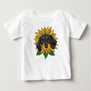 Camiseta De Bebé Cara de Dachshund Adorable en un Girasol