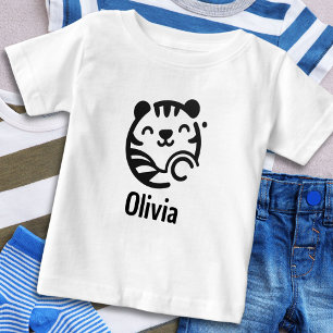 Camiseta De Bebé Cara de gatito Minimalista redondo