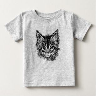 Camiseta De Bebé Cara de gatito negro y blanco