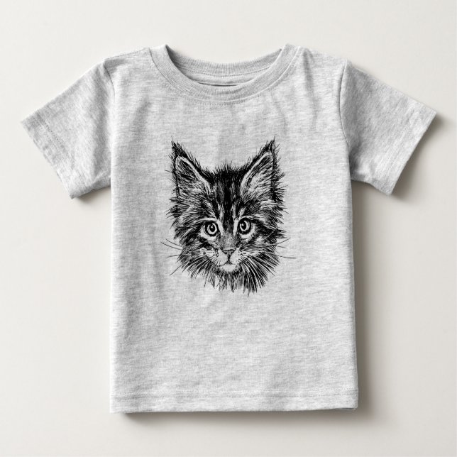 Camiseta De Bebé Cara de gatito negro y blanco (Anverso)