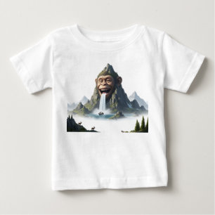 Camiseta De Bebé Cara de mono riendo surrealista Montaña Cascada