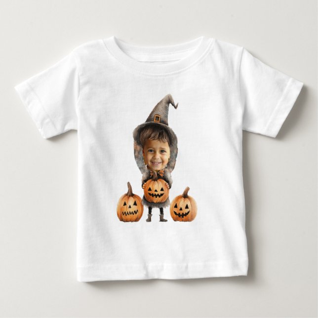 Camiseta De Bebé Cara de Niño de Halloween Personalizada  (Anverso)