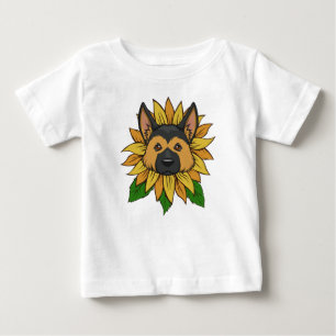 Camiseta De Bebé Cara de pastor alemán linda en un girasol
