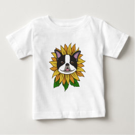 Camiseta De Bebé Cara de perro Boston Terrier linda en girasol