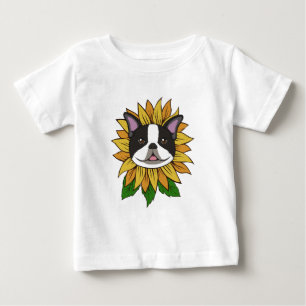 Camiseta De Bebé Cara de perro Boston Terrier linda en girasol
