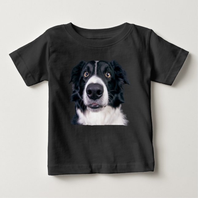 Camiseta De Bebé Cara de perro negra y blanca (Anverso)