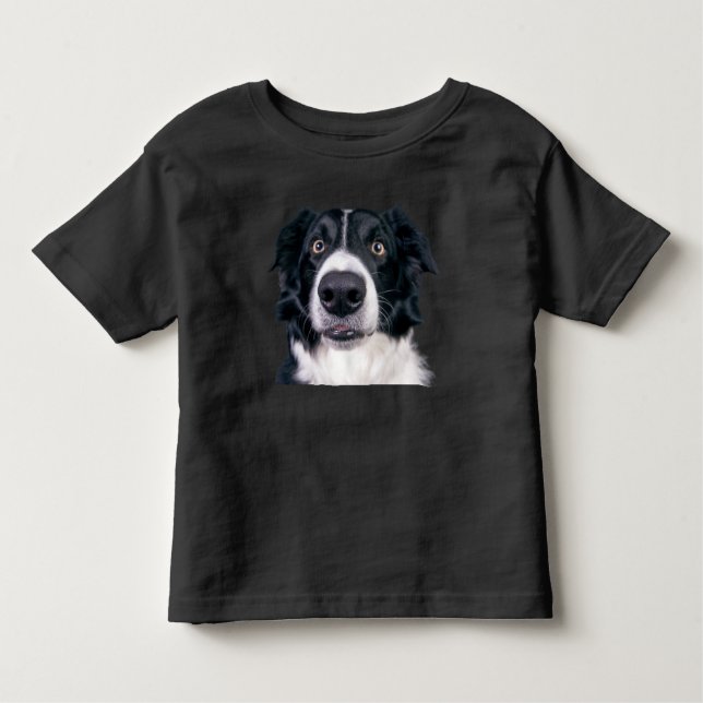 Camiseta De Bebé Cara de perro negra y blanca (Anverso)