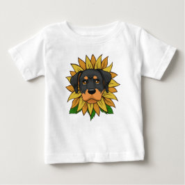 Camiseta De Bebé Cara de perro Rottweiler lindo en Girasol